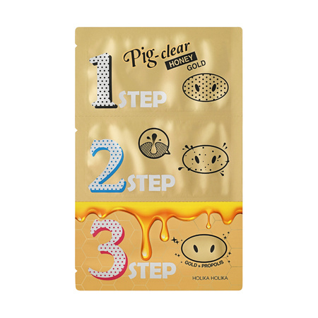 Holika Holika Pig Clear Black Head 3-step kit Honey Gold - Plastry do oczyszczania nosa z zaskórników