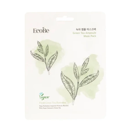 EcoBe Green Tea Ampoule Mask Pack 25ml - balansująca maska w płachcie z ekstraktem z zielonej herbaty