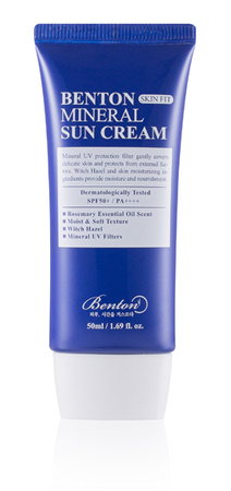 BENTON Skin Fit Mineral Sun Cream SPF50+ PA++++ 50ml – mineralny krem przeciwsłoneczny do codziennej ochrony i ukojenia skóry