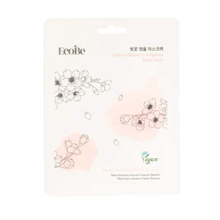 EcoBe Cherry Blossom Ampoule Mask Pack 25ml - rozświetlająca maska w płachcie z ekstraktem z kwiatów wiśni