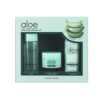 Holika Holika Aloe Soothing Essence Skincare Special Kit 50ml + 50ml + 20ml - Aloesowy zestaw nawilżający toner, emulsja i krem